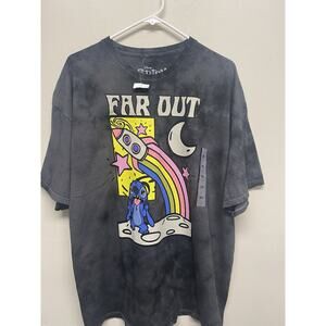 Disney Stitch Far Out Rocket Space Ship Graphic T-Shirt Stone Wash Gray 2XL New